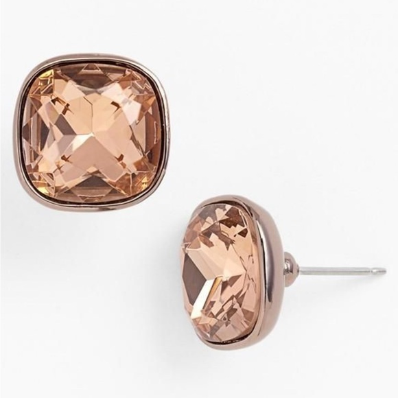 Givenchy Cushion Stone Stud Earrings Radiant Swarovski crystals stud post gold - Picture 1 of 3